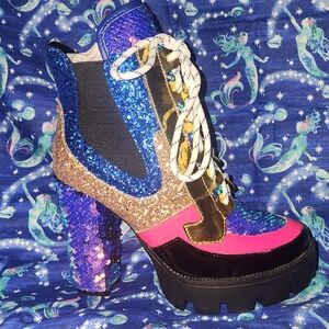 NEW! Cape Robbin Blue Green Shift Sequined Mermaid Heeled Boots Chunky Platform